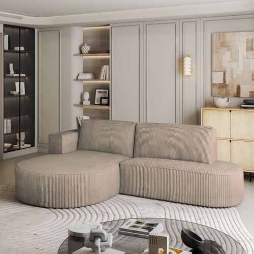 Canapé D'angle Cortio Beige En Velours Côtelé Avec Fonction De Couchage