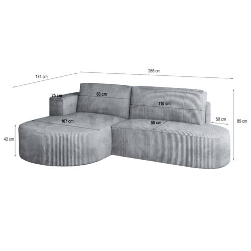 Canapé D'angle Cortio Beige En Velours Côtelé Avec Fonction De Couchage