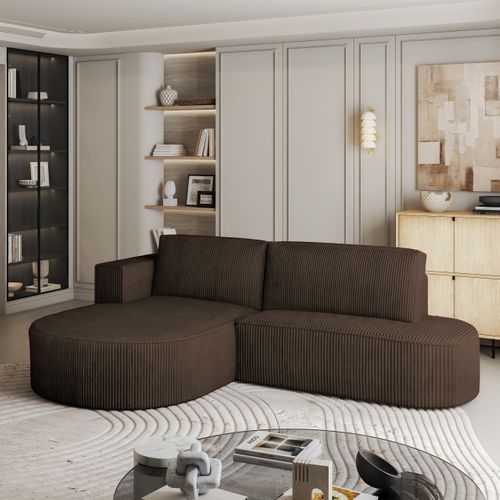 Canapé D'angle Cortio Marron En Velours Côtelé Avec Fonction De Couchage