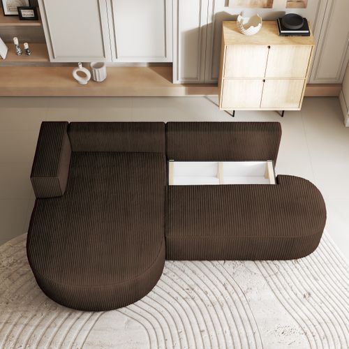 Canapé D'angle Cortio Marron En Velours Côtelé Avec Fonction De Couchage