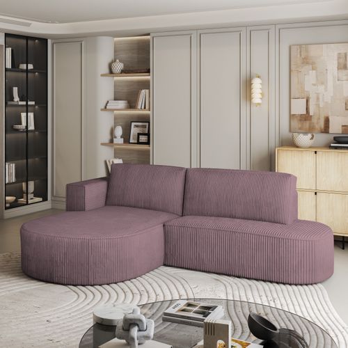 Canapé D'angle Cortio Violet En Velours Côtelé Avec Fonction De Couchage