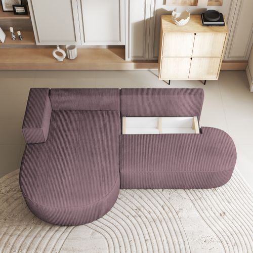 Canapé D'angle Cortio Violet En Velours Côtelé Avec Fonction De Couchage