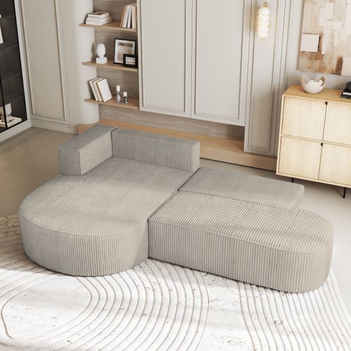 Canapé D'angle Cortio Crème En Velours Côtelé Avec Fonction De Couchage