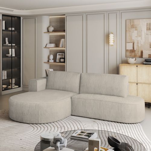 Canapé D'angle Cortio Crème En Velours Côtelé Avec Fonction De Couchage