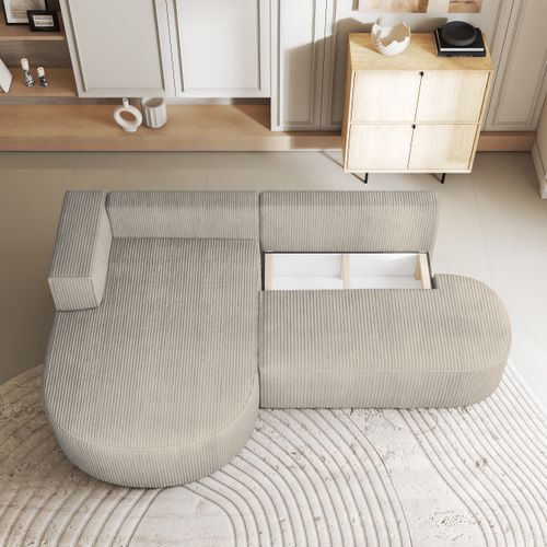 Canapé D'angle Cortio Crème En Velours Côtelé Avec Fonction De Couchage