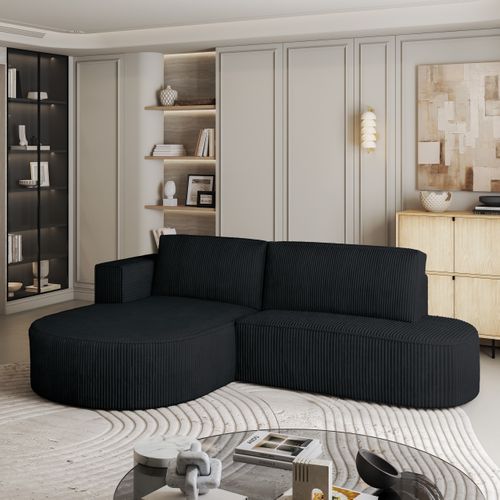 Canapé D'angle Cortio Noir En Velours Côtelé Avec Fonction De Couchage
