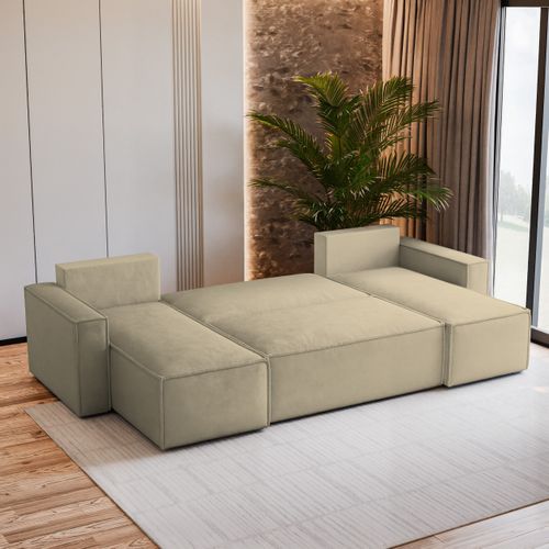 Canapé D'angle Pesano Crème En Velours Avec Fonction De Couchage