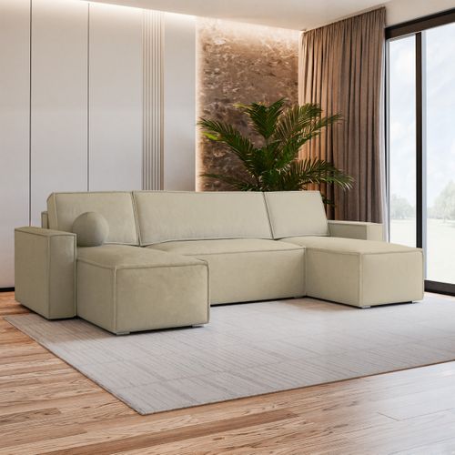 Canapé D'angle Pesano Crème En Velours Avec Fonction De Couchage