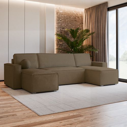 Canapé D'angle Pesano Beige En Velours Avec Fonction De Couchage