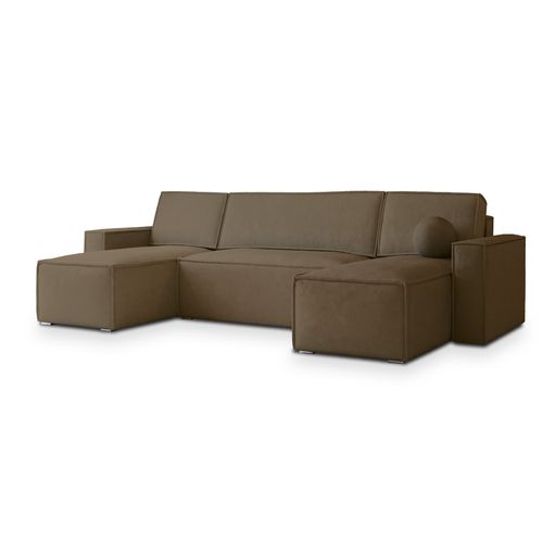 Canapé D'angle Pesano Beige En Velours Avec Fonction De Couchage
