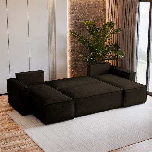 Canapé D'angle Pesano Marron En Velours Avec Fonction De Couchage