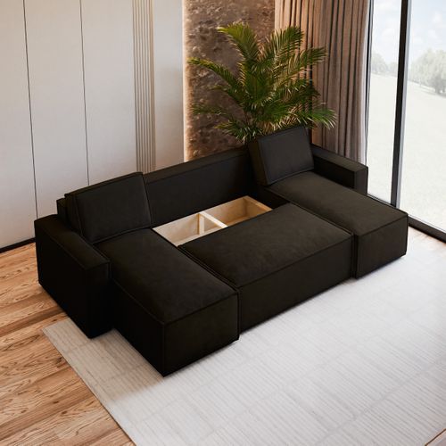 Canapé D'angle Pesano Marron En Velours Avec Fonction De Couchage