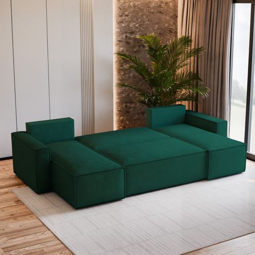 Canapé D'angle Pesano Vert Sapin En Velours Avec Fonction De Couchage