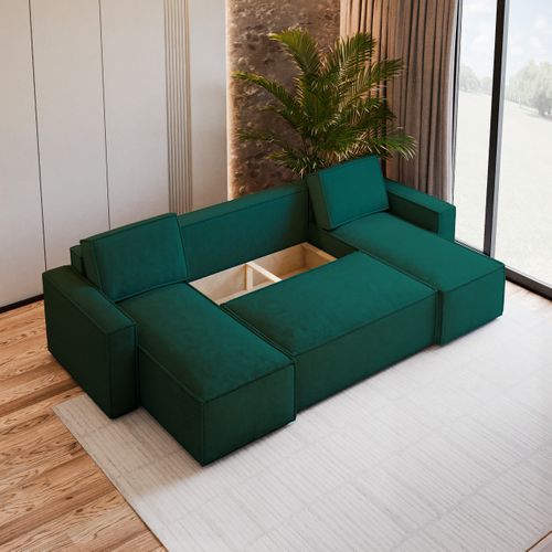 Canapé D'angle Pesano Vert Sapin En Velours Avec Fonction De Couchage