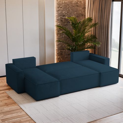 Canapé D'angle Pesano Bleu En Velours Avec Fonction De Couchage