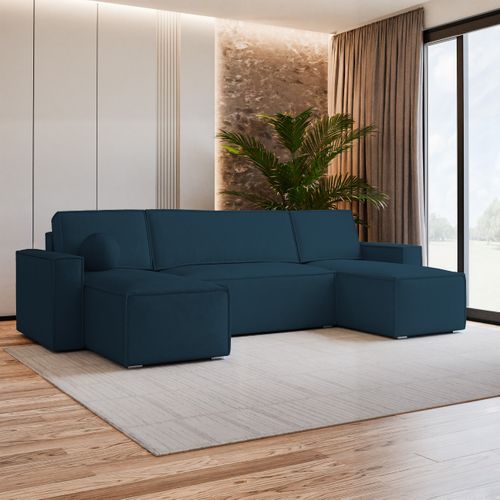 Canapé D'angle Pesano Bleu En Velours Avec Fonction De Couchage