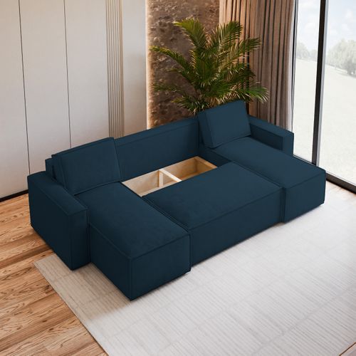 Canapé D'angle Pesano Bleu En Velours Avec Fonction De Couchage