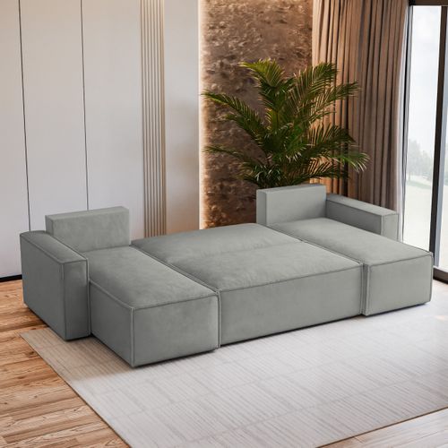 Canapé D'angle Pesano Gris Clair En Velours Avec Fonction De Couchage