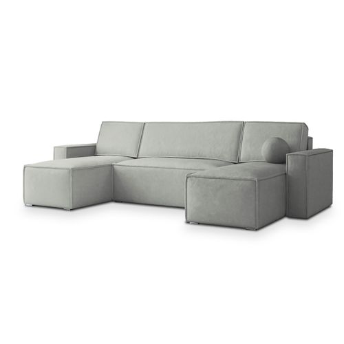 Canapé D'angle Pesano Gris Clair En Velours Avec Fonction De Couchage