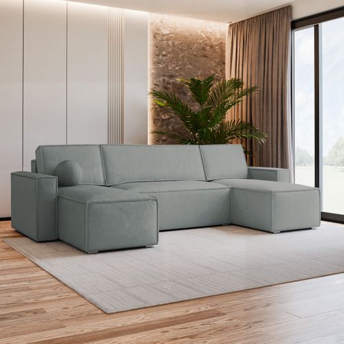 Canapé D'angle Pesano Gris En Velours Avec Fonction De Couchage