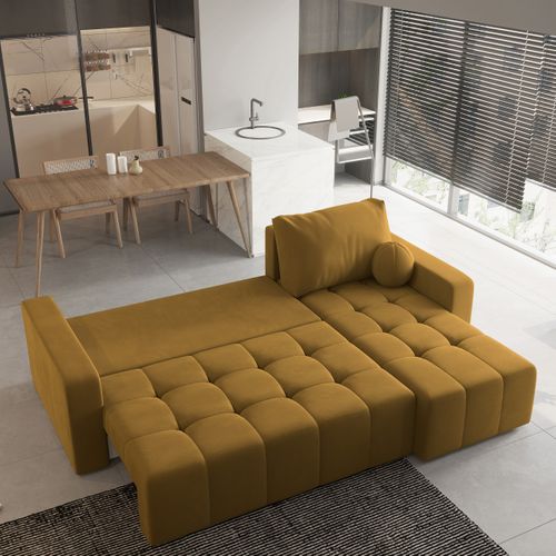 Canapé D'angle Volira Jaune En Peluche Avec Fonction De Couchage