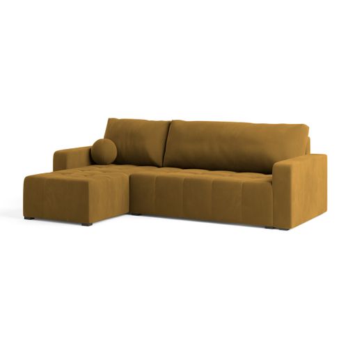 Canapé D'angle Volira Jaune En Peluche Avec Fonction De Couchage