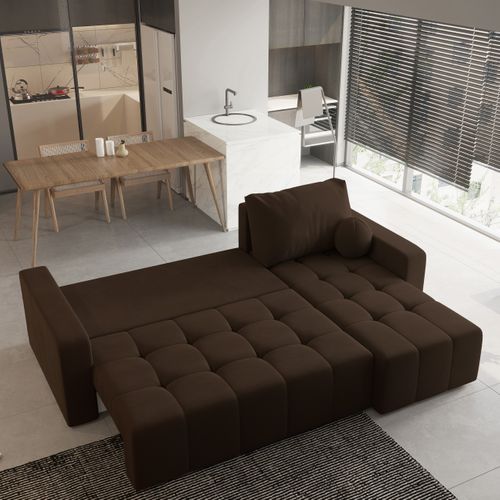 Canapé D'angle Volira Marron En Peluche Avec Fonction De Couchage