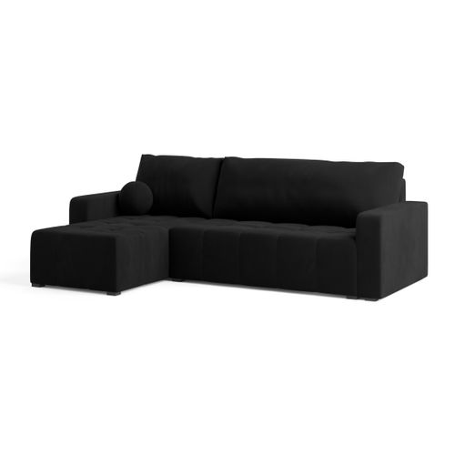 Canapé D'angle Volira Noir En Peluche Avec Fonction De Couchage