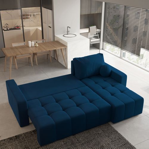 Canapé D'angle Volira Bleu En Peluche Avec Fonction De Couchage