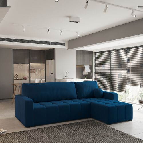 Canapé D'angle Volira Bleu En Peluche Avec Fonction De Couchage