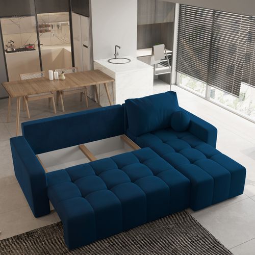Canapé D'angle Volira Bleu En Peluche Avec Fonction De Couchage
