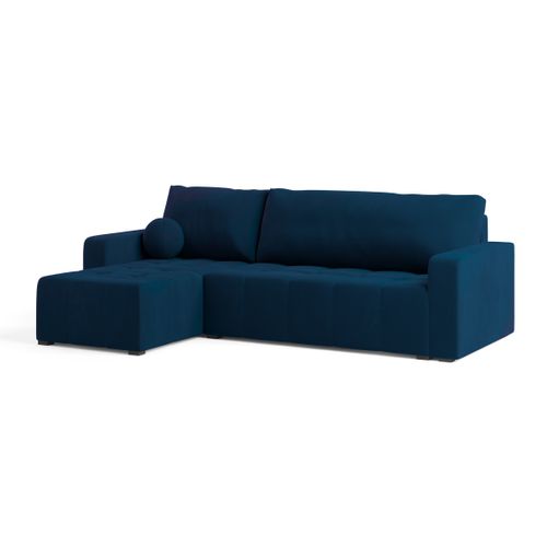 Canapé D'angle Volira Bleu En Peluche Avec Fonction De Couchage
