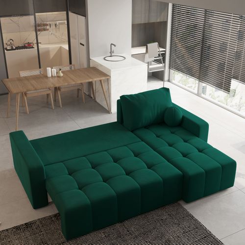 Canapé D'angle Volira Vert Sapin En Peluche Avec Fonction De Couchage