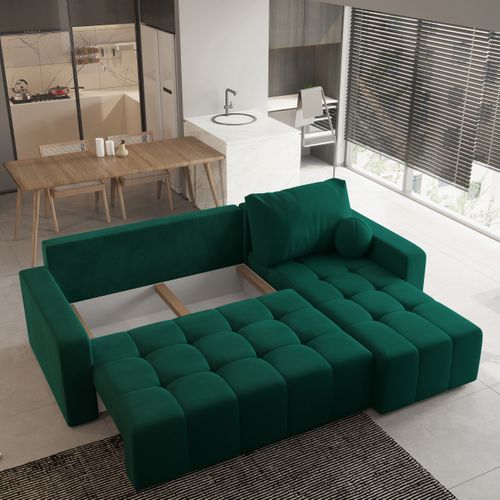 Canapé D'angle Volira Vert Sapin En Peluche Avec Fonction De Couchage