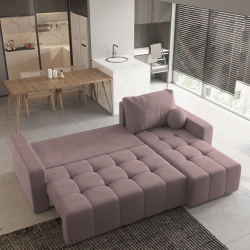 Canapé D'angle Volira Rose En Peluche Avec Fonction De Couchage