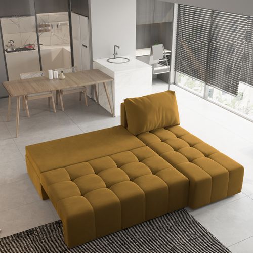 Canapé D'angle Domira Jaune En Peluche Avec Fonction De Couchage