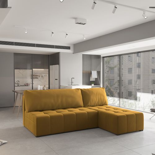 Canapé D'angle Domira Jaune En Peluche Avec Fonction De Couchage