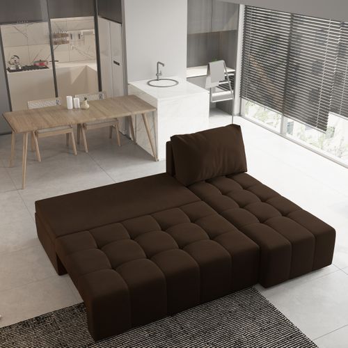 Canapé D'angle Domira Marron En Peluche Avec Fonction De Couchage