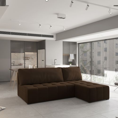 Canapé D'angle Domira Marron En Peluche Avec Fonction De Couchage