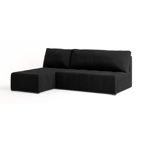 Canapé D'angle Domira Noir En Peluche Avec Fonction De Couchage