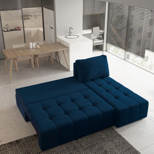 Canapé D'angle Domira Bleu En Peluche Avec Fonction De Couchage