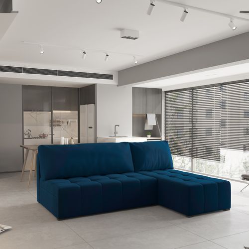 Canapé D'angle Domira Bleu En Peluche Avec Fonction De Couchage