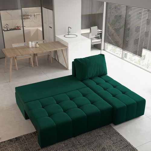 Canapé D'angle Domira Vert Sapin En Peluche Avec Fonction De Couchage