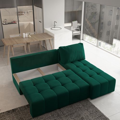 Canapé D'angle Domira Vert Sapin En Peluche Avec Fonction De Couchage
