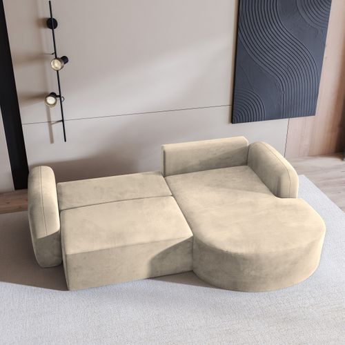 Canapé D'angle Amilia Crème En Velours Avec Fonction De Couchage