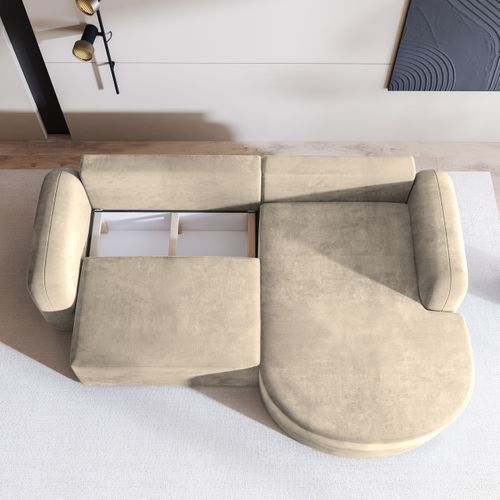 Canapé D'angle Amilia Crème En Velours Avec Fonction De Couchage