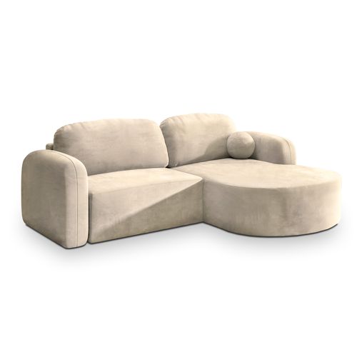 Canapé D'angle Amilia Crème En Velours Avec Fonction De Couchage