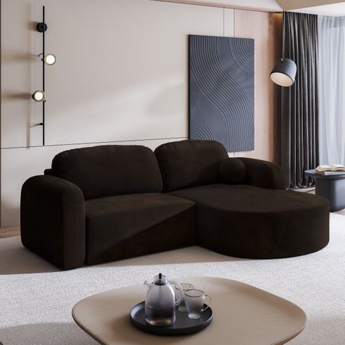 Canapé D'angle Amilia Marron En Velours Avec Fonction De Couchage