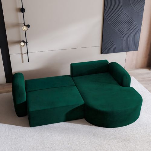 Canapé D'angle Amilia Vert Sapin En Velours Avec Fonction De Couchage
