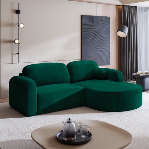 Canapé D'angle Amilia Vert Sapin En Velours Avec Fonction De Couchage